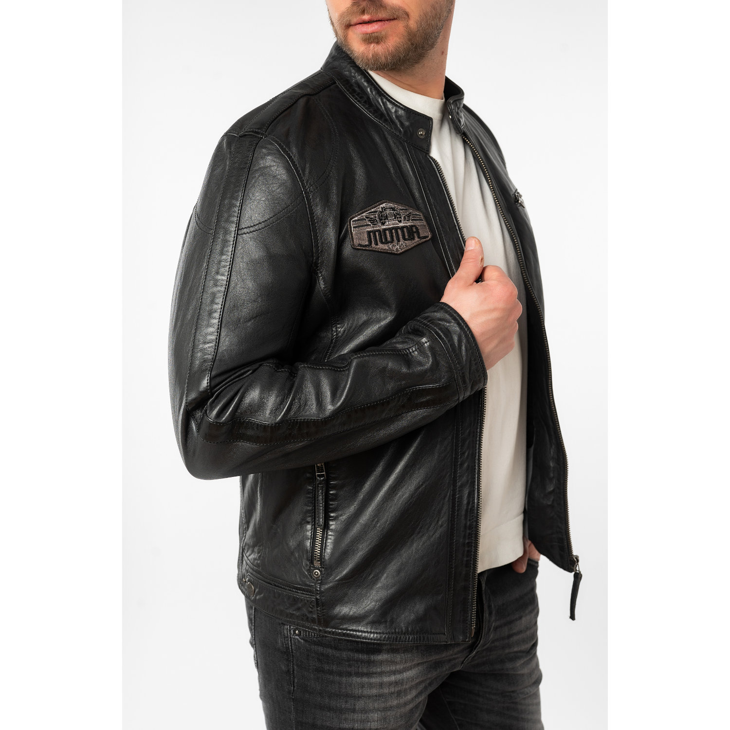 Męska skórzana kurtka Mauritius antracytowa MMShyko – Kurtki skórzane