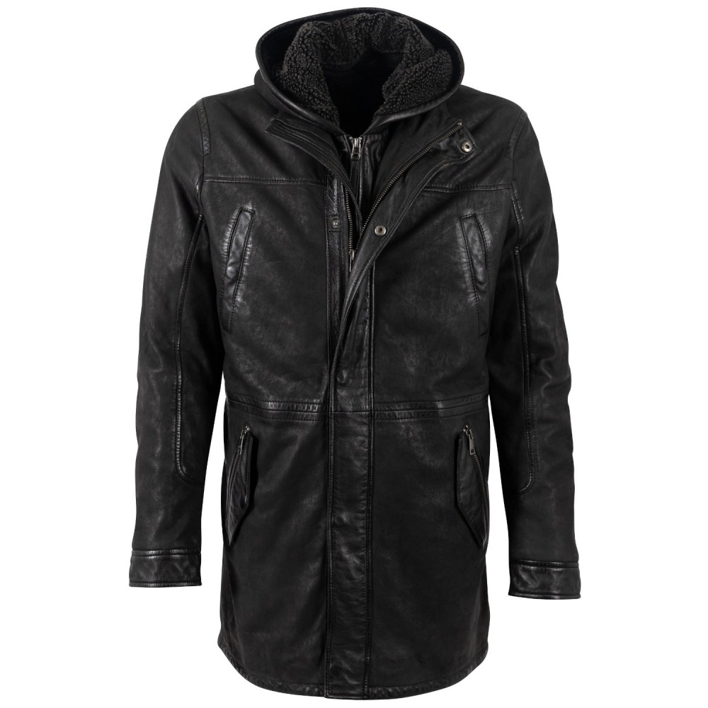 Męska długa skórzana kurtka Mauritius Czarna MMSitku - readytowear