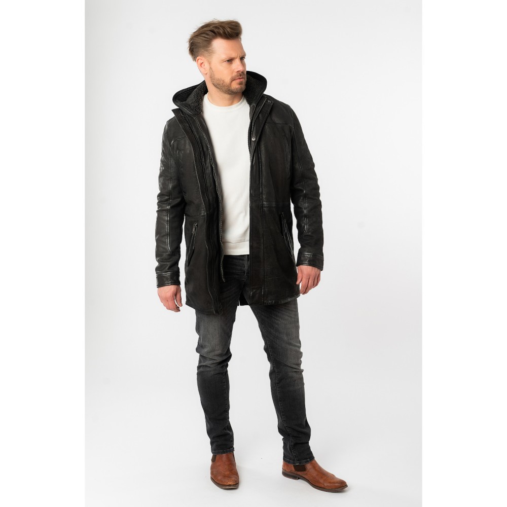 Męska długa skórzana kurtka Mauritius Czarna MMSitku - readytowear