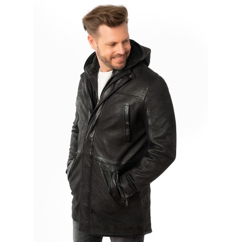 Męska długa skórzana kurtka Mauritius Czarna MMSitku