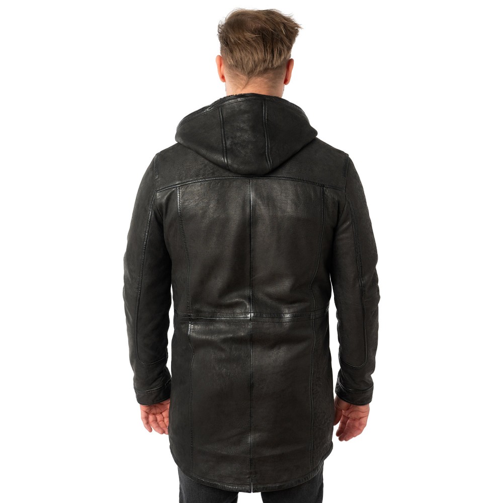 Męska długa skórzana kurtka Mauritius Czarna MMSitku
