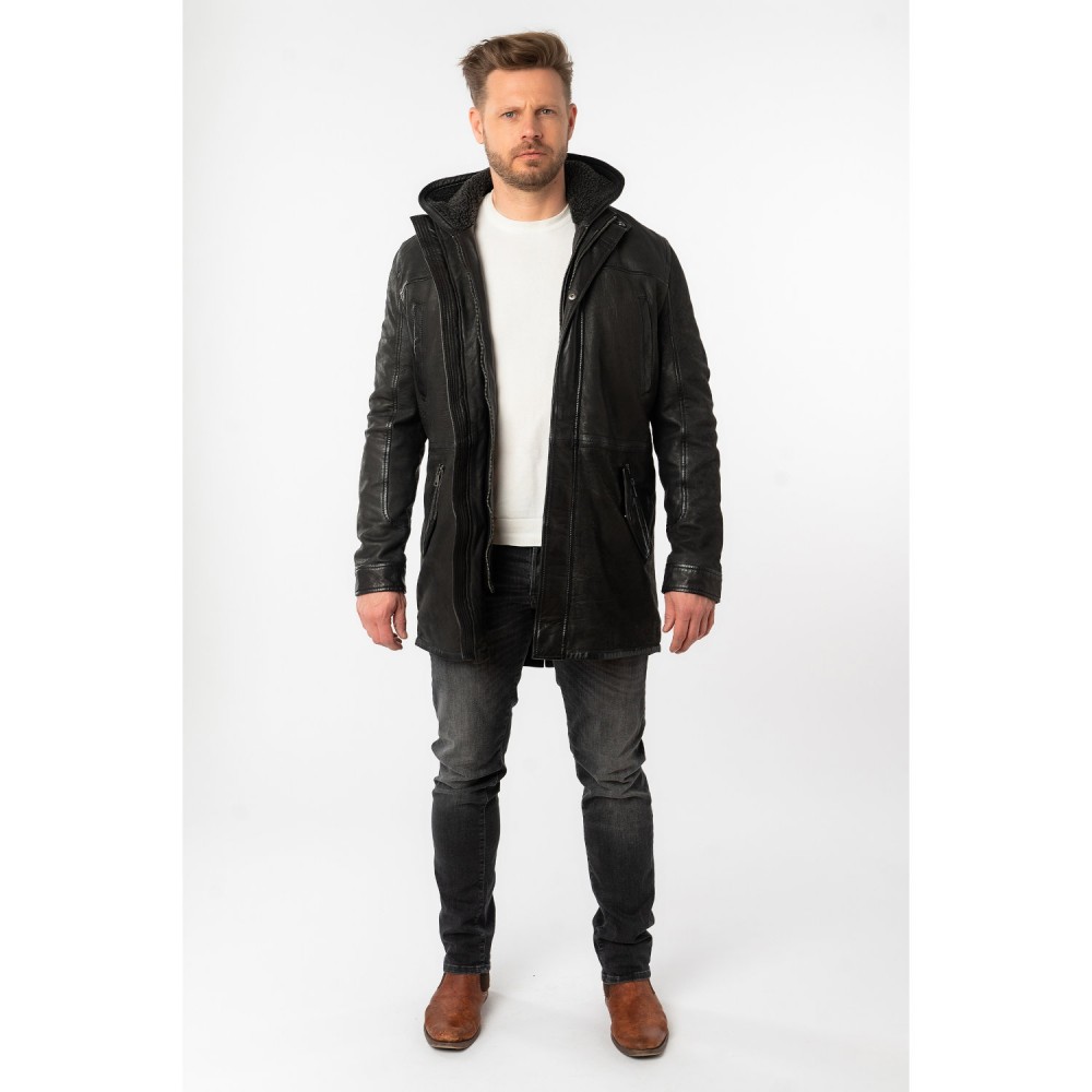 Męska długa skórzana kurtka Mauritius Czarna MMSitku - readytowear