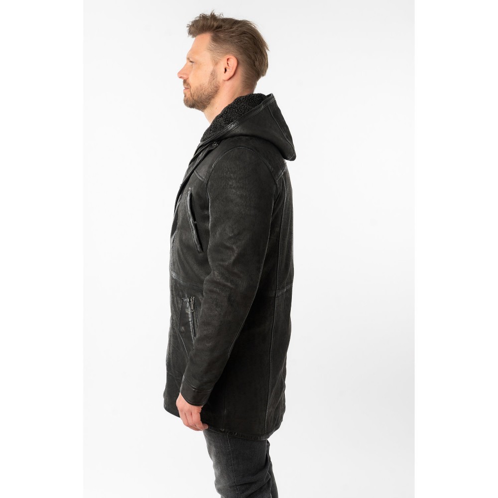 Męska długa skórzana kurtka Mauritius Czarna MMSitku - readytowear