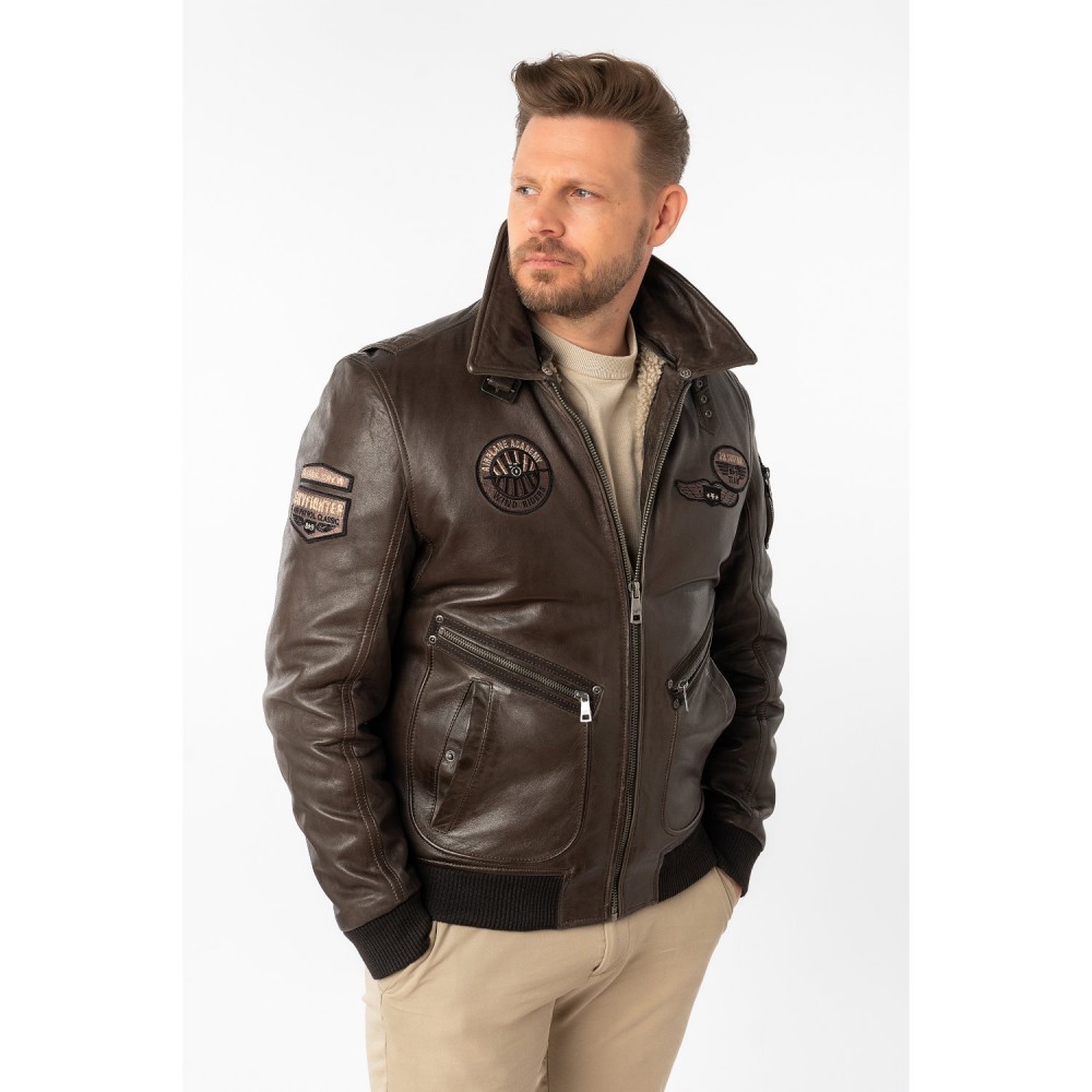 Męska skórzana kurtka Mauritius Ciemnobrązowa MMStarpilot - readytowear