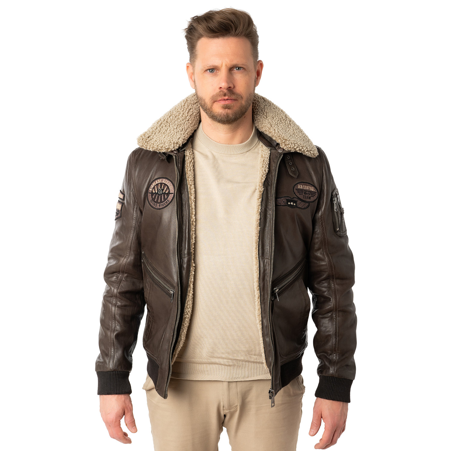 Męska skórzana kurtka Mauritius Ciemnobrązowa MMStarpilot – stoc