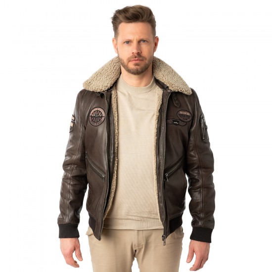 Męska skórzana kurtka Mauritius Ciemnobrązowa MMStarpilot