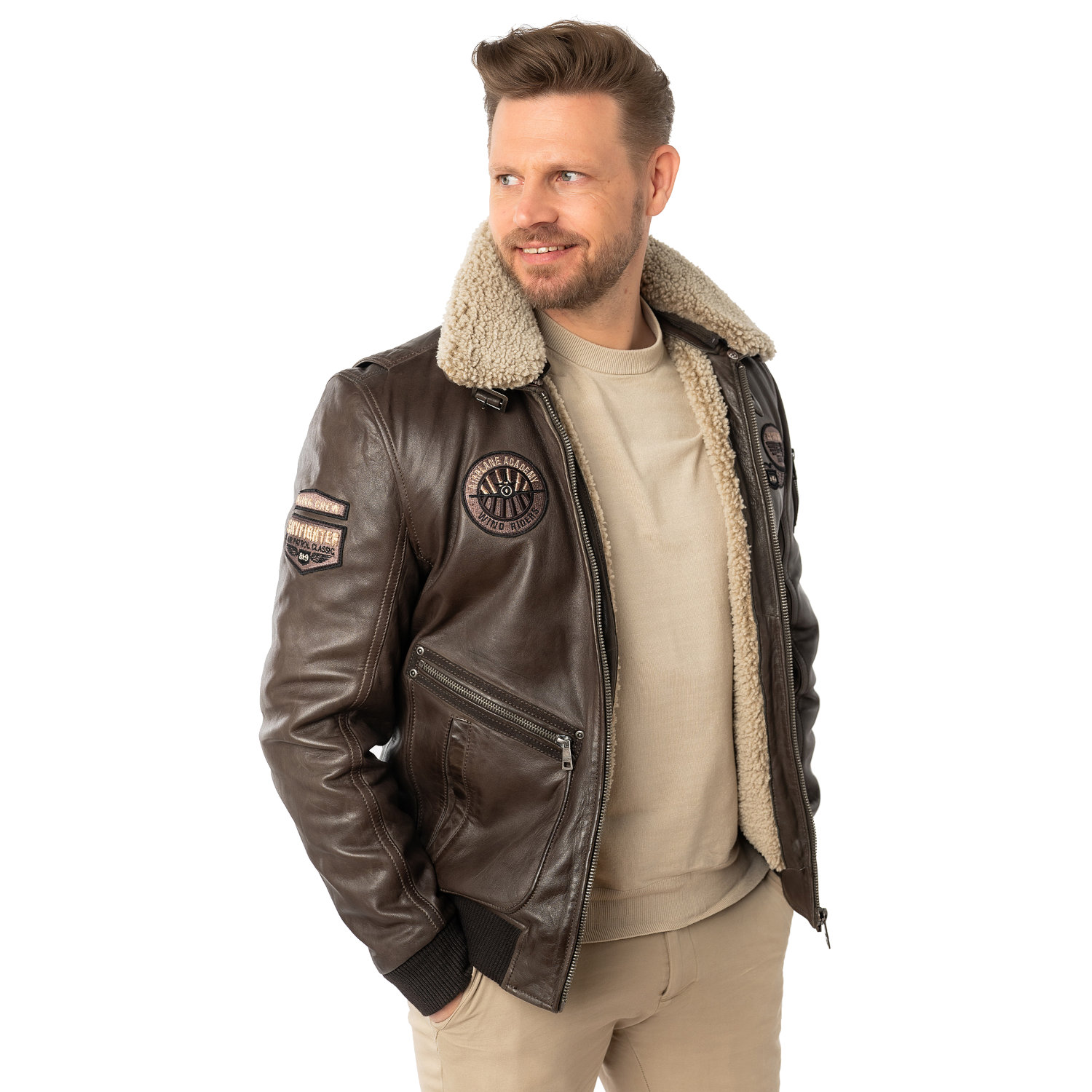Męska skórzana kurtka Mauritius Ciemnobrązowa MMStarpilot – stoc