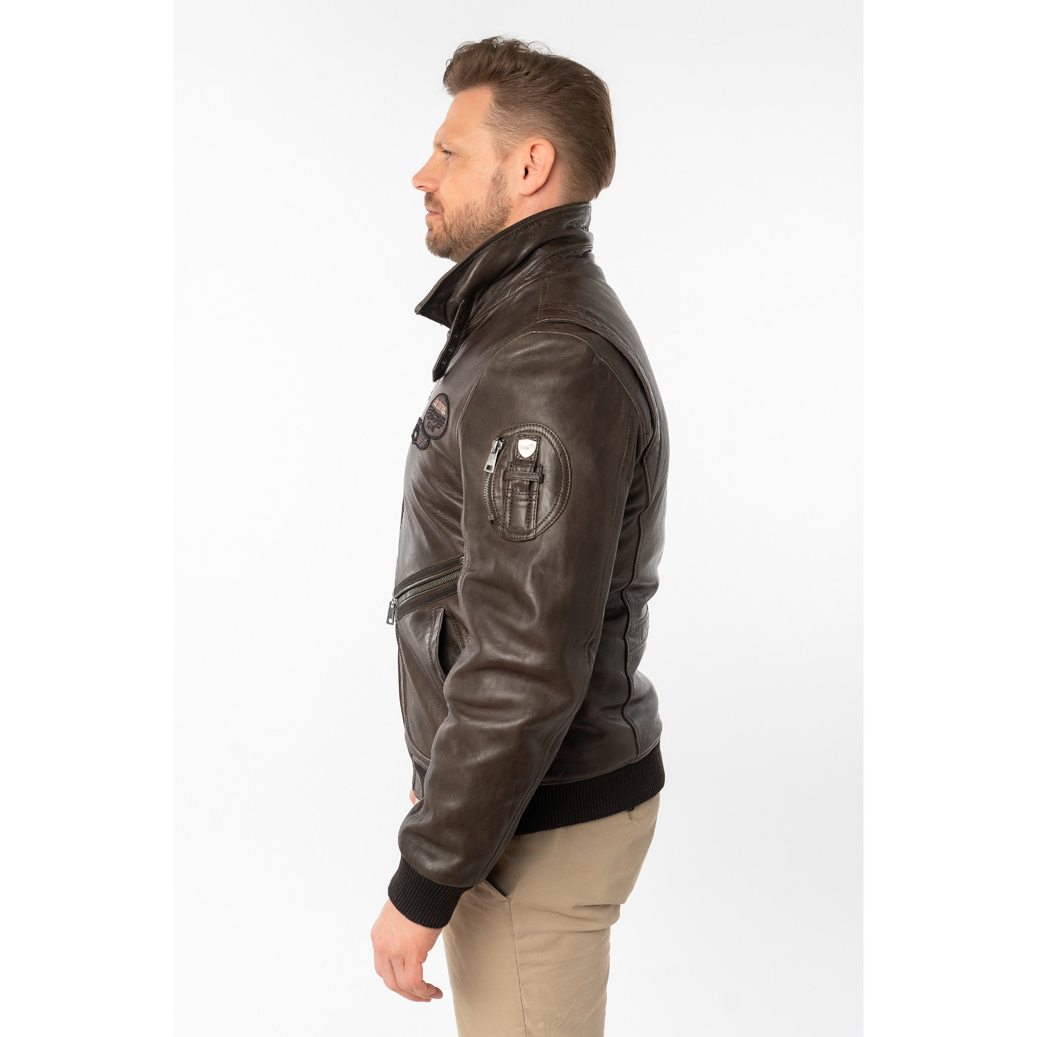 Męska skórzana kurtka Mauritius Ciemnobrązowa MMStarpilot – stoc