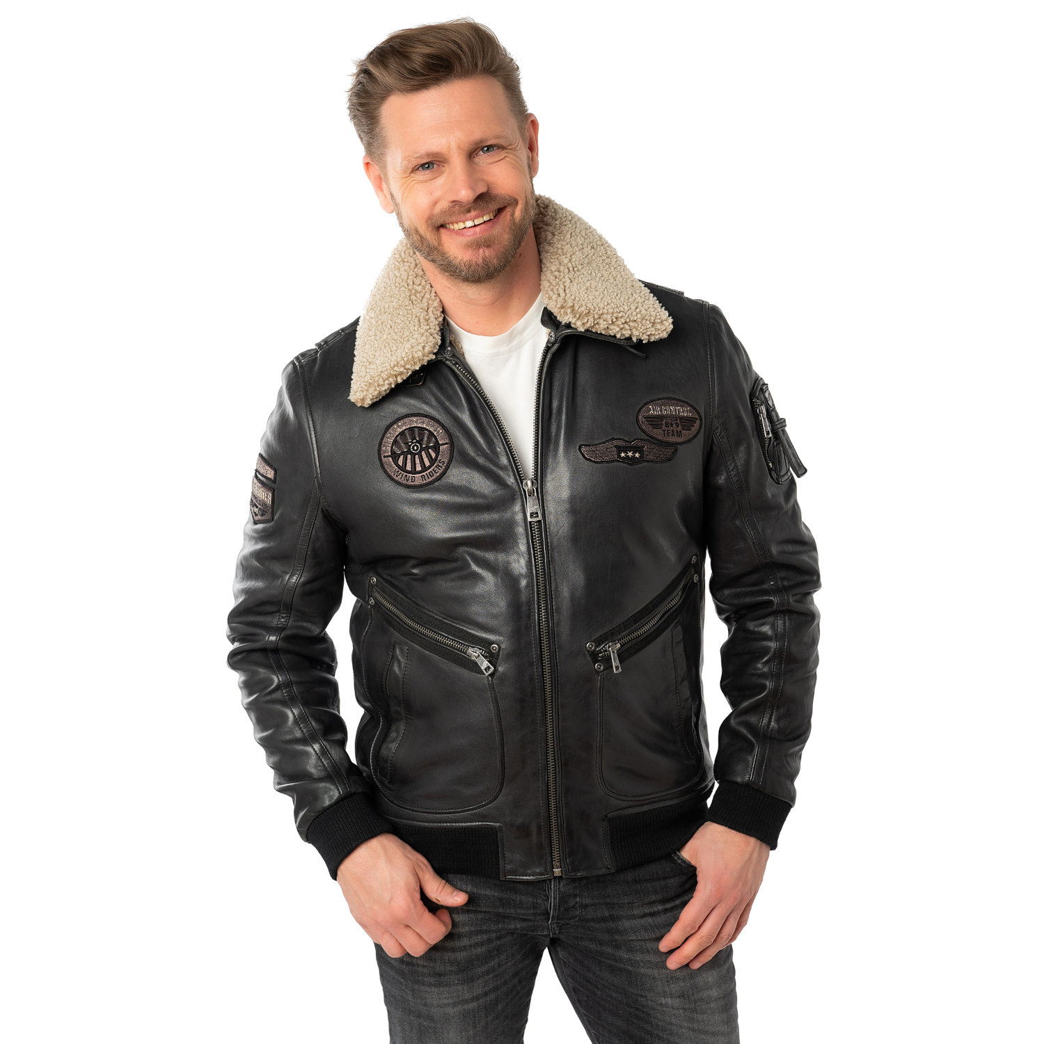 Męska skórzana kurtka Mauritius Czarna MMStarpilot – stoc