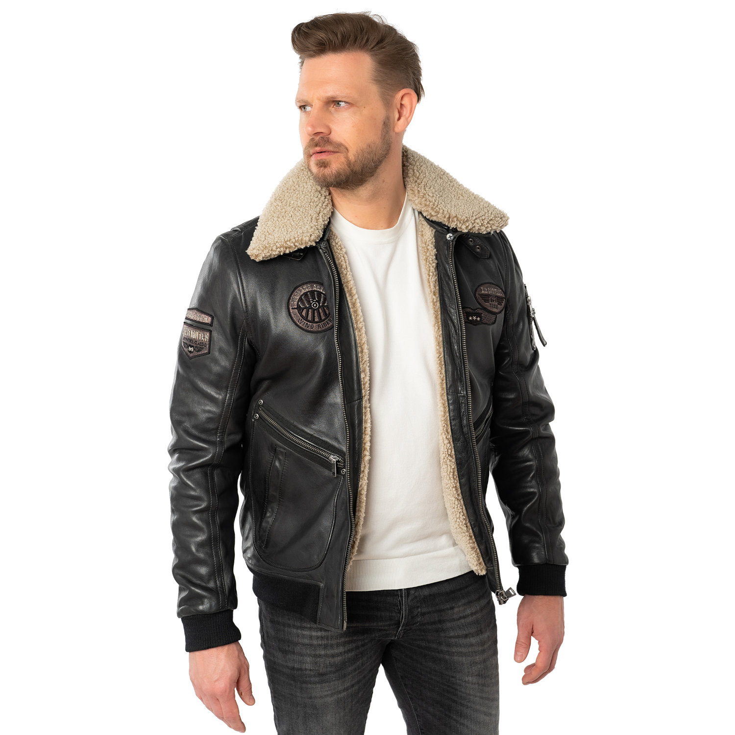 Męska skórzana kurtka Mauritius Czarna MMStarpilot – stoc