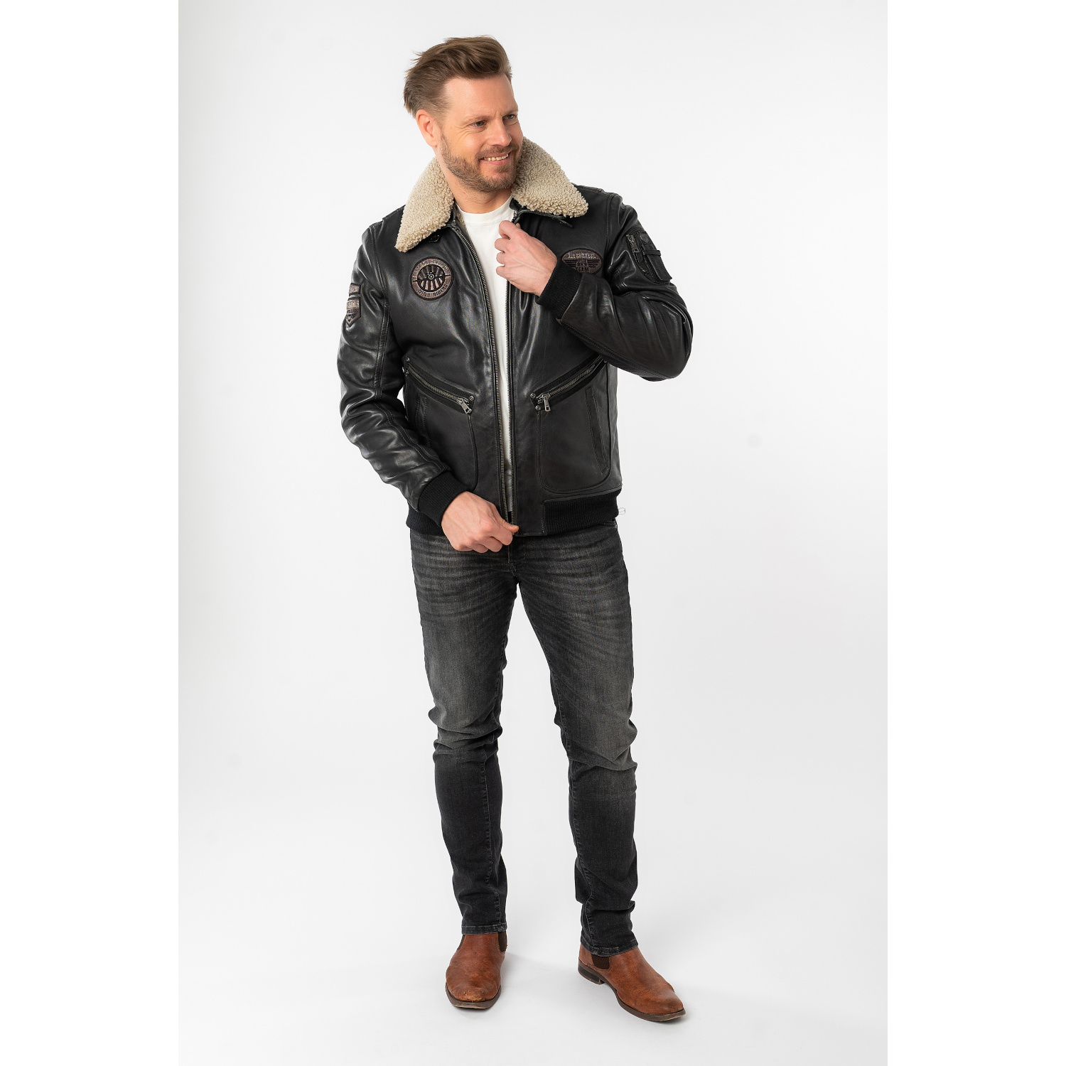 Męska skórzana kurtka Mauritius Czarna MMStarpilot – stoc