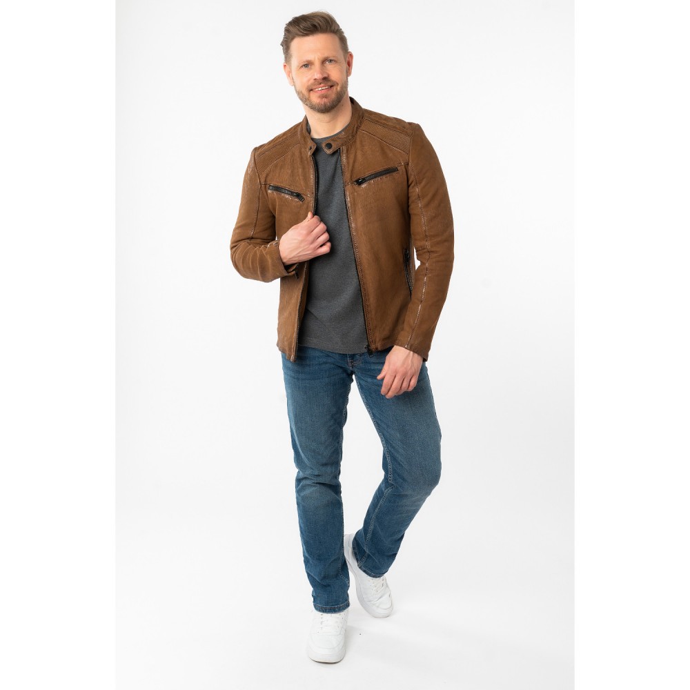 Męska skórzana kurtka Mauritius Ciemny Camel MMTaibo - readytowear