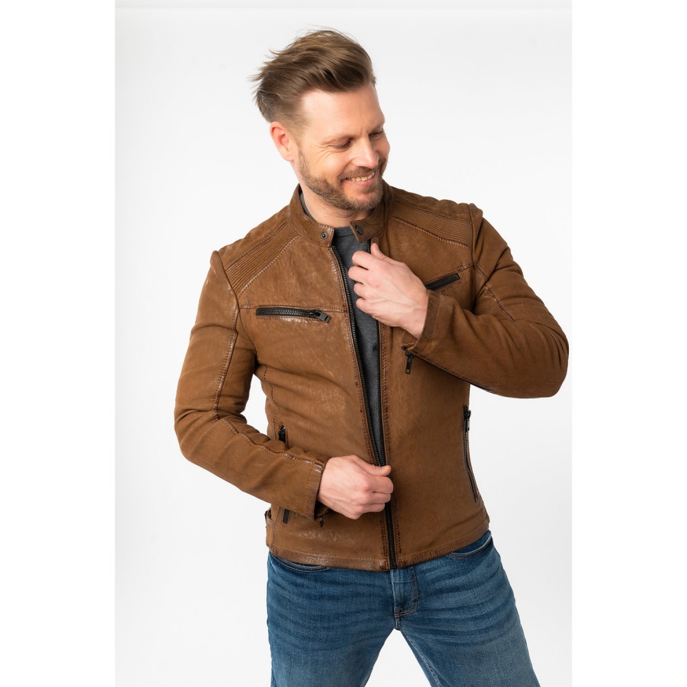 Męska skórzana kurtka Mauritius Ciemny Camel MMTaibo - readytowear