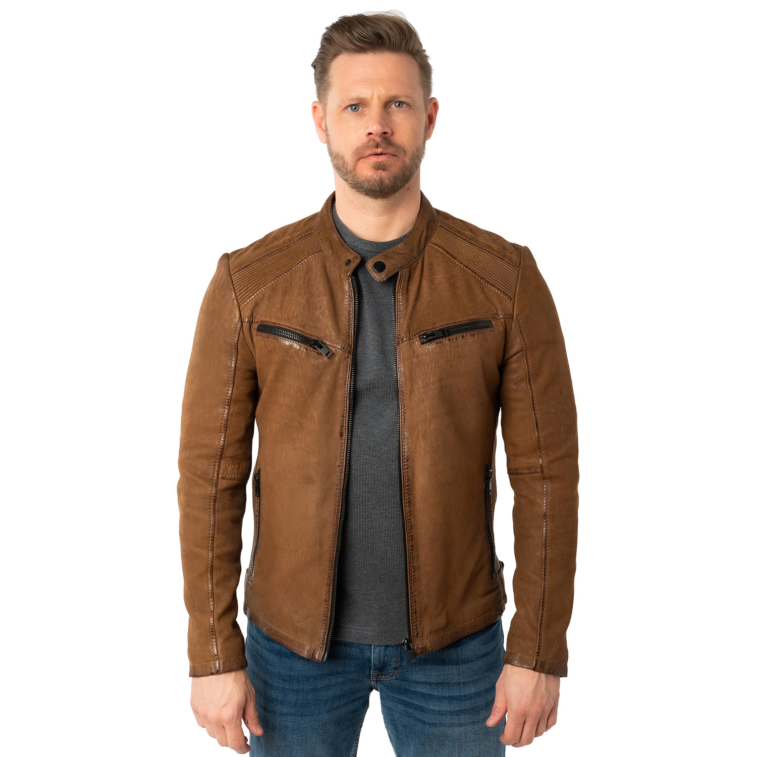 Męska skórzana kurtka Mauritius Ciemny Camel MMTaibo – Kurtki skórzane