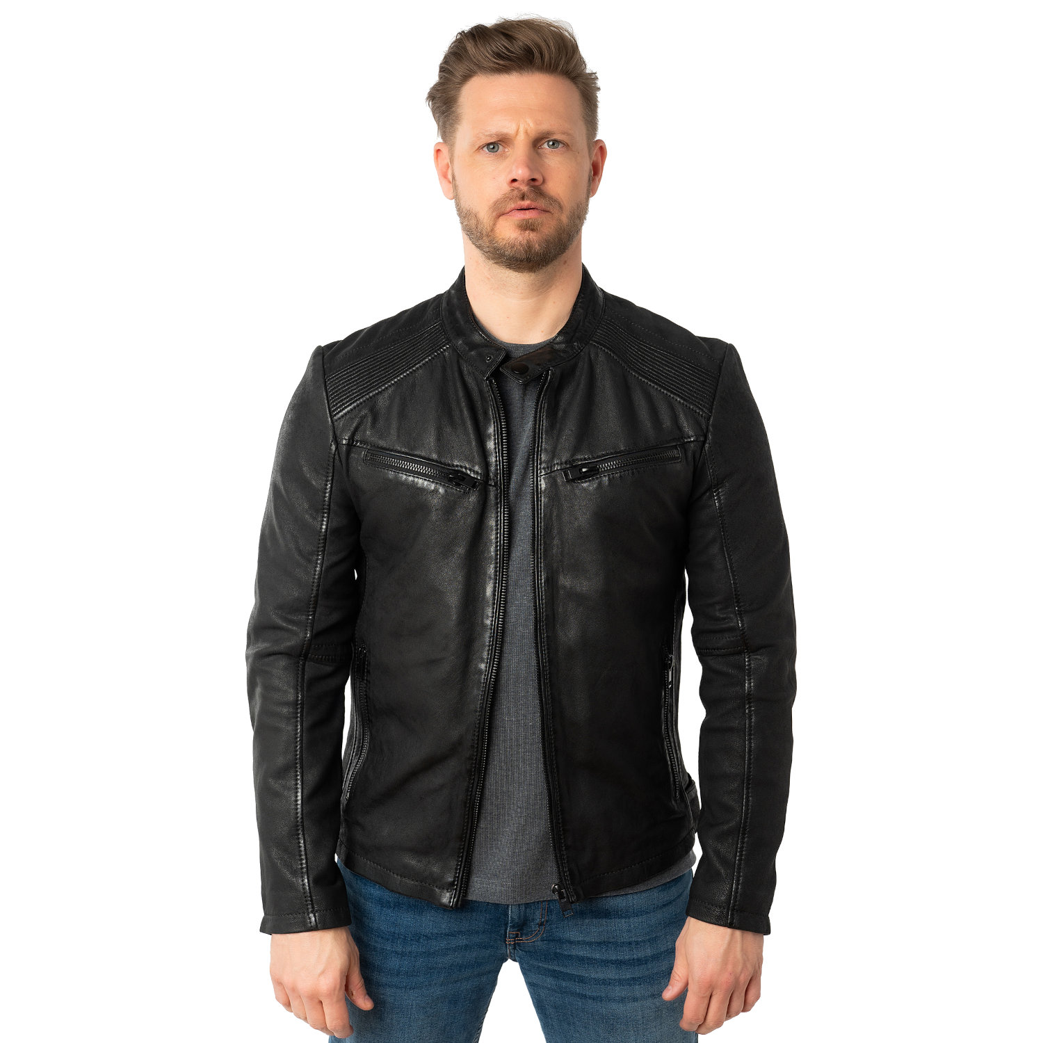 Męska skórzana kurtka Mauritius Czarna MMTaibo – stoc