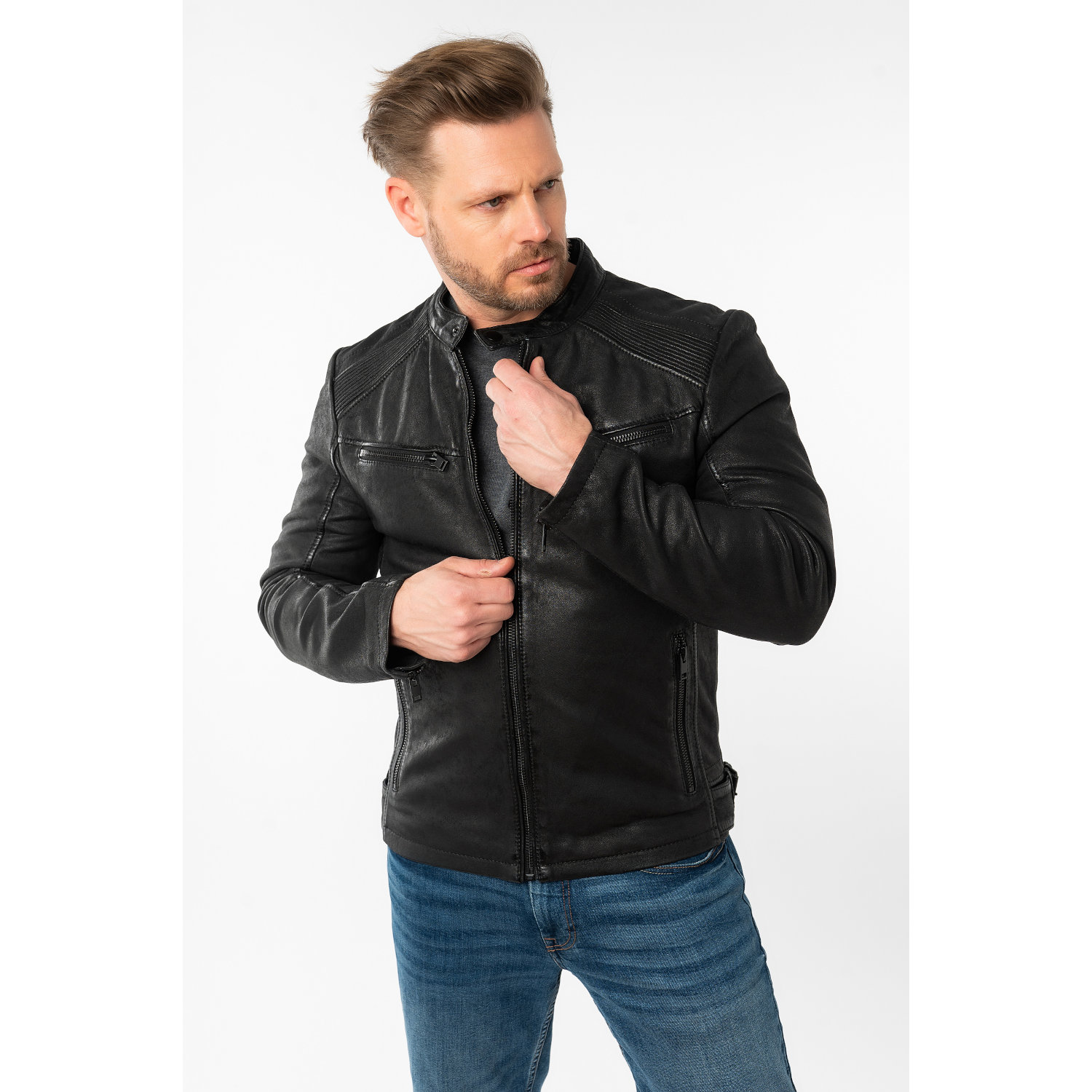 Męska skórzana kurtka Mauritius Czarna MMTaibo – stoc
