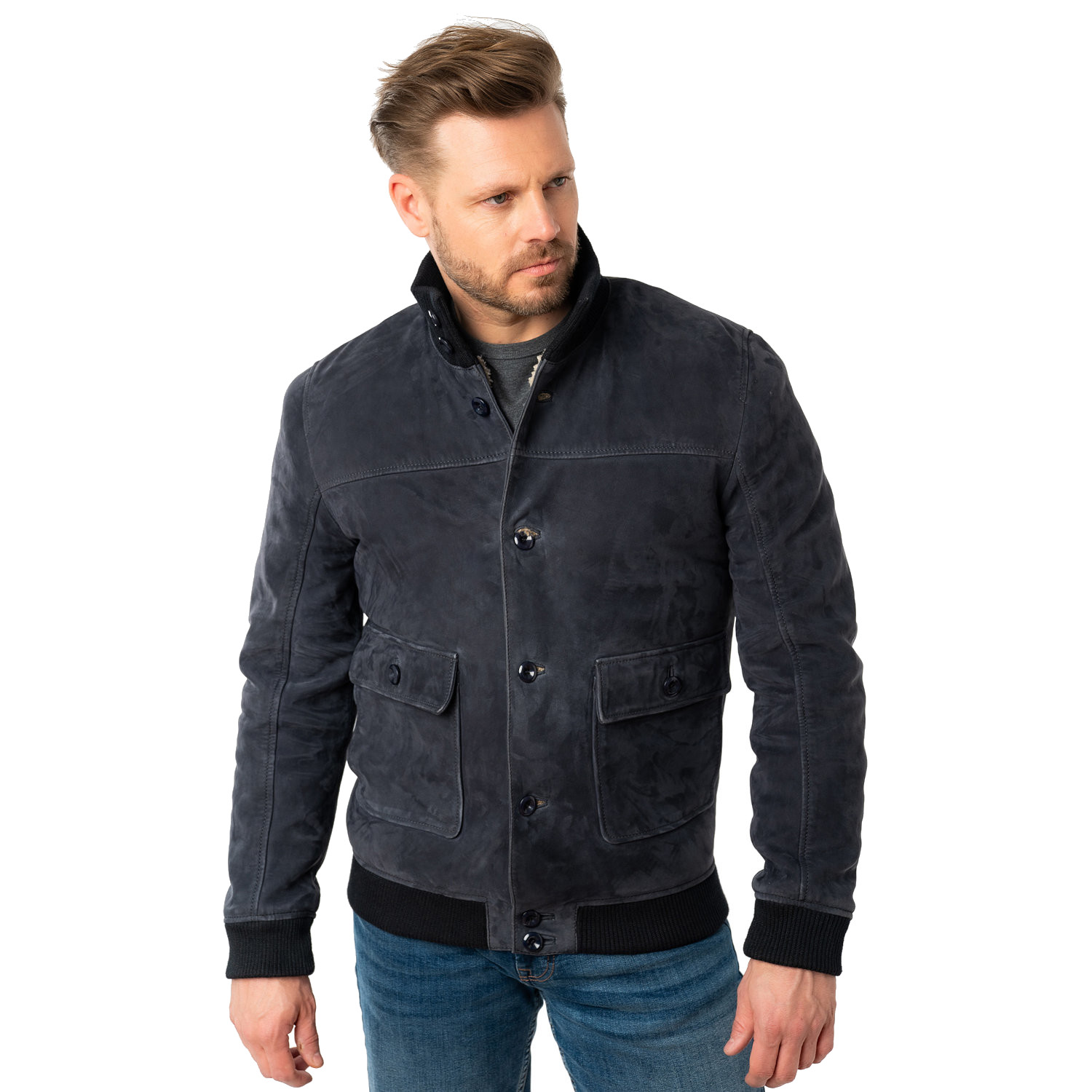 Męska skórzana kurtka Mauritius granatowa MMThalor – Kurtki skórzane