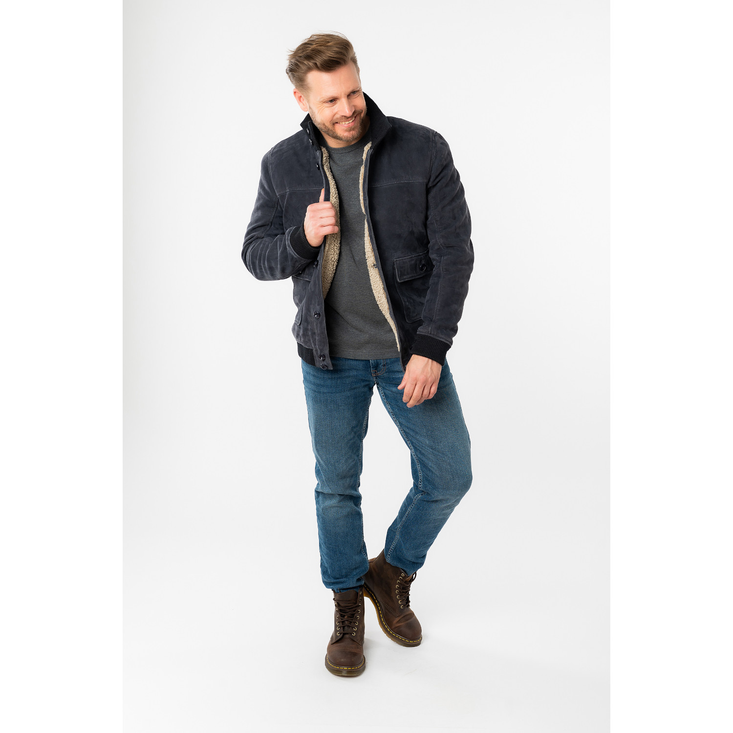 Męska skórzana kurtka Mauritius granatowa MMThalor – Kurtki skórzane