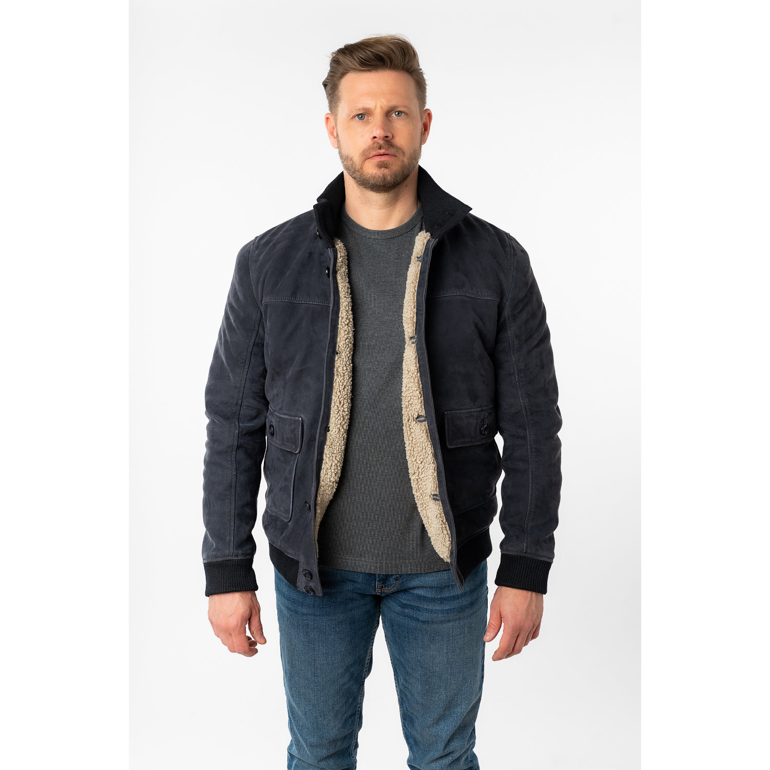 Męska skórzana kurtka Mauritius granatowa MMThalor – Kurtki skórzane