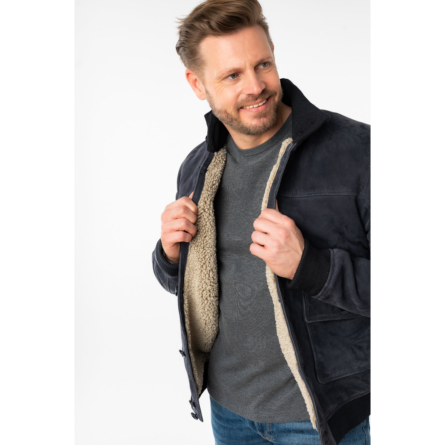 Męska skórzana kurtka Mauritius granatowa MMThalor – Kurtki skórzane