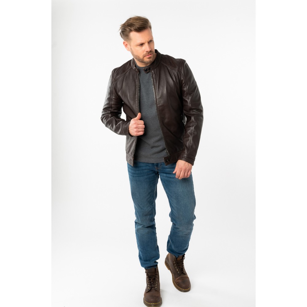 Męska skórzana kurtka Mauritius Ciemnobrązowa MMTibor - readytowear