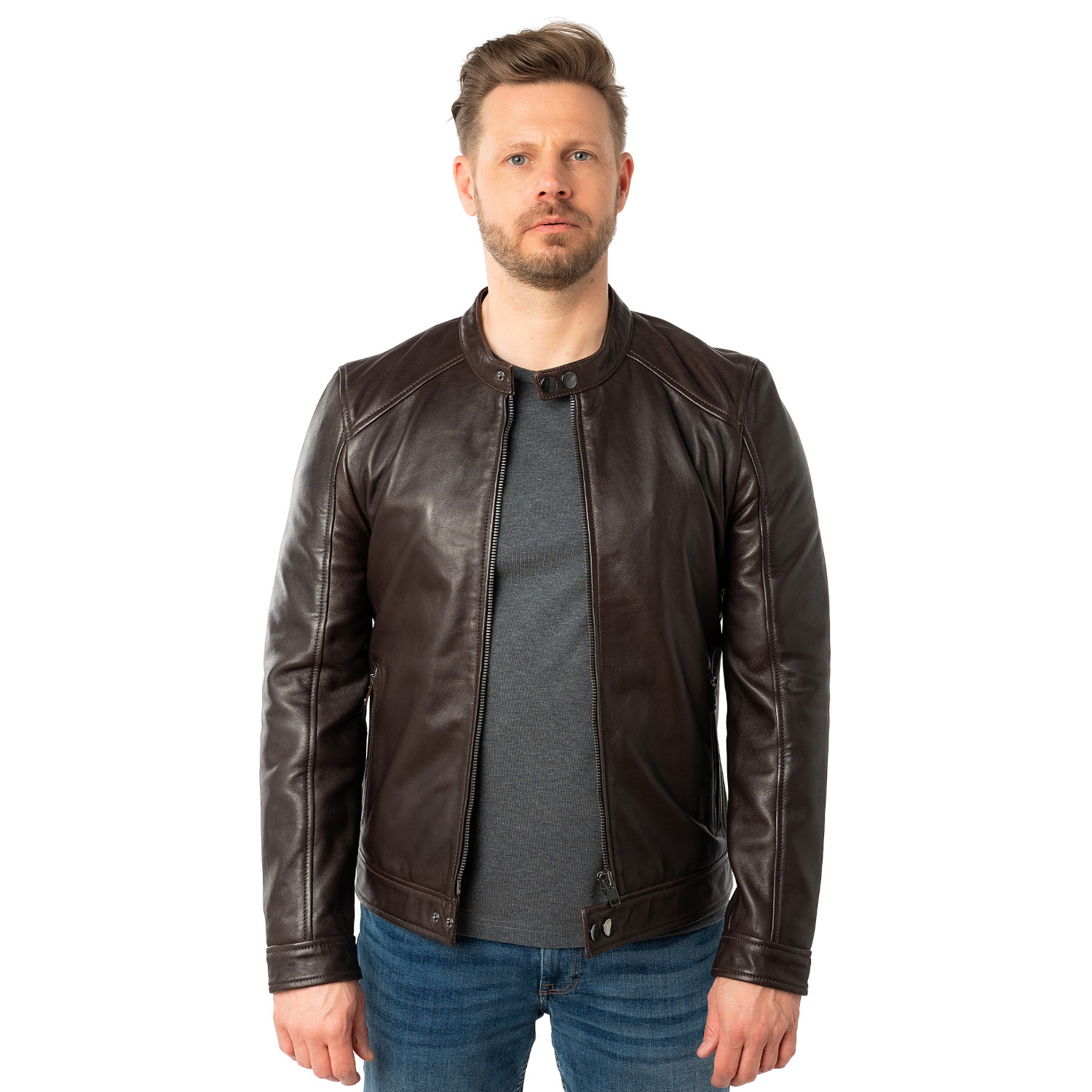 Męska skórzana kurtka Mauritius Ciemnobrązowa MMTibor – Kurtki skórzane