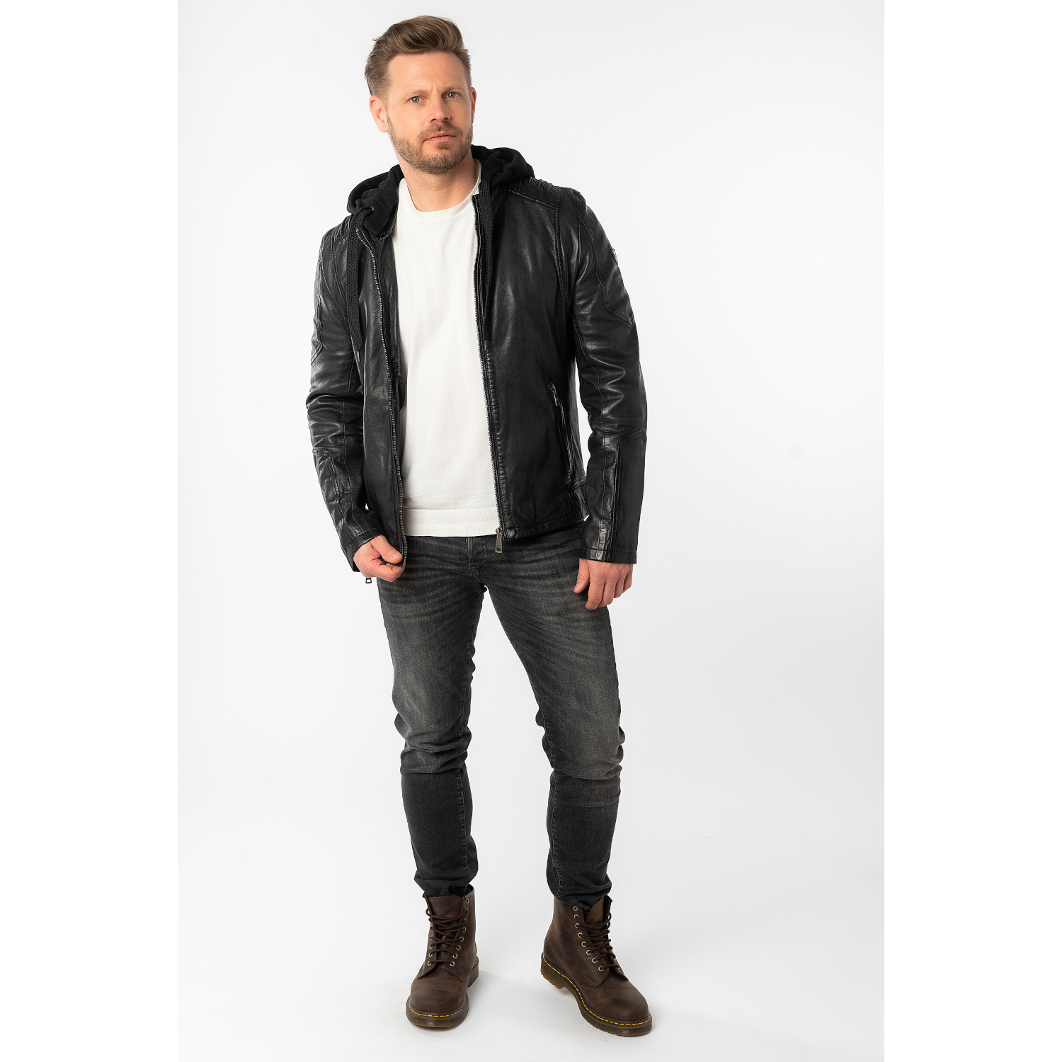 Męska skórzana kurtka Mauritius Ciemny antracyt MMUbaldo – Kurtki skórzane