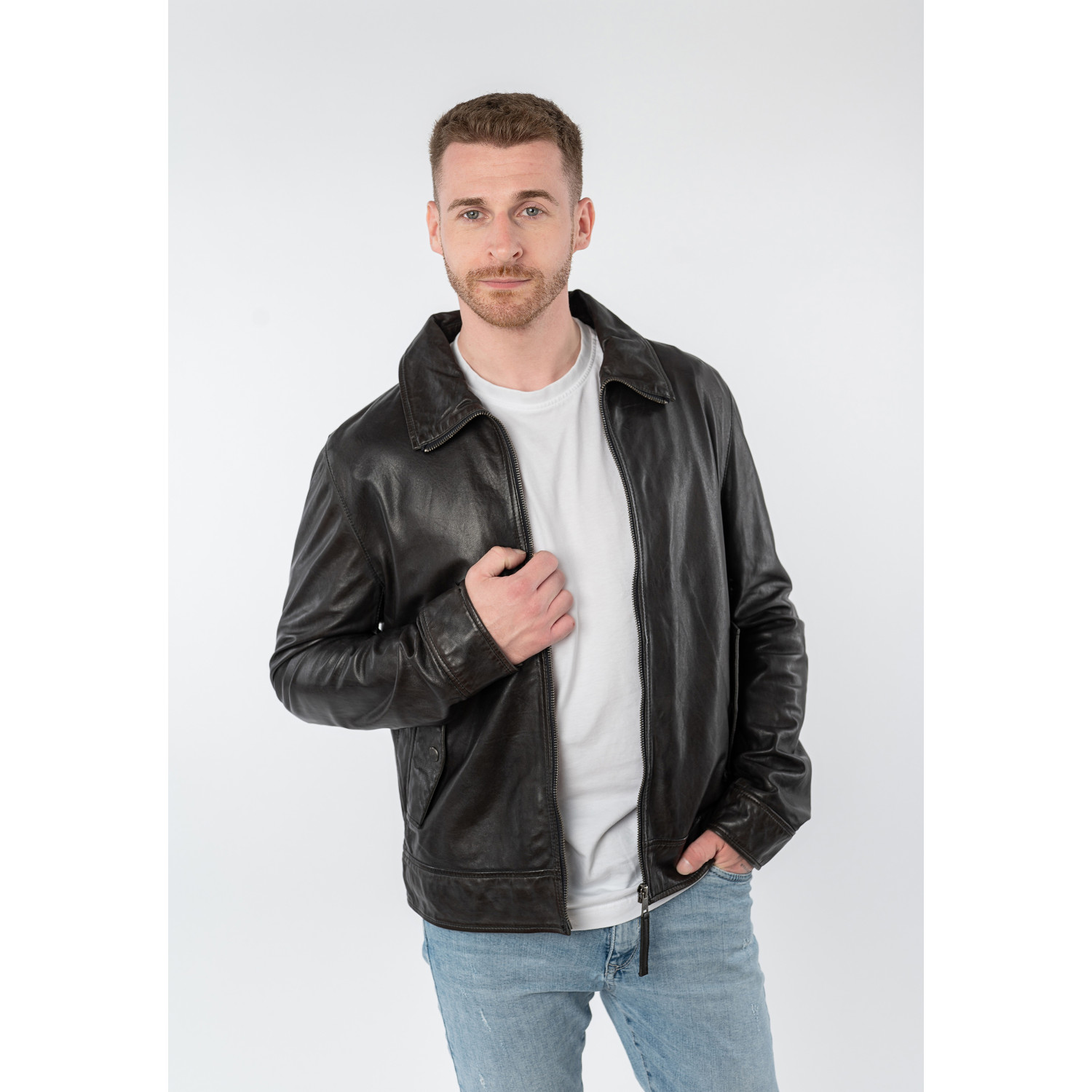 Męska skórzana kurtka Mauritius Ciemnobrązowa MMVylli