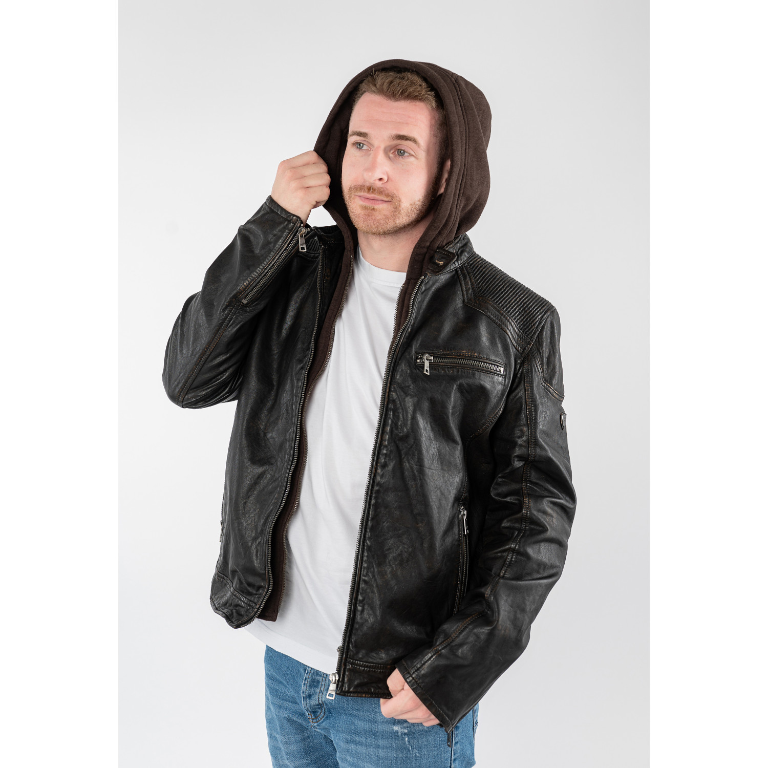 Męska skórzana kurtka Mauritius Czarna Vintage MMWanjo