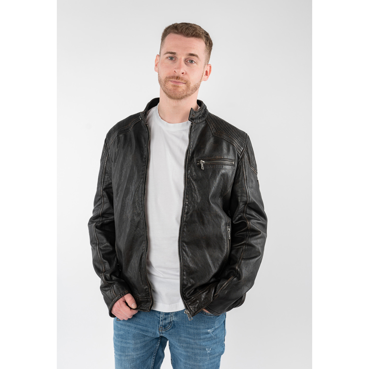 Męska skórzana kurtka Mauritius Czarna Vintage MMWanjo