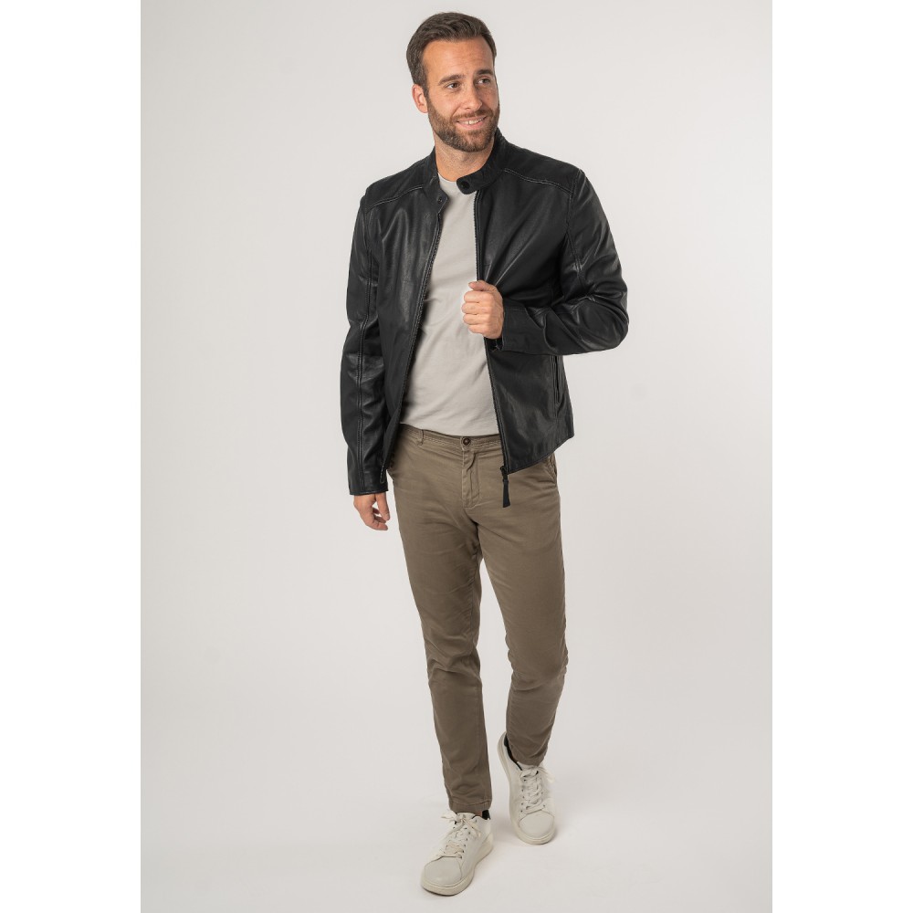 Męska skórzana kurtka Mauritius Srebrna Granatowa MSMKovin - readytowear