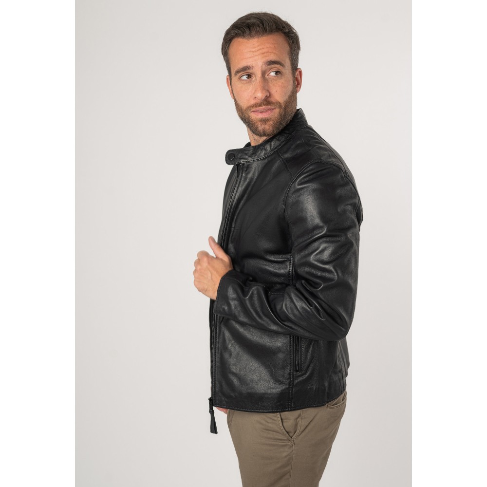 Męska skórzana kurtka Mauritius Srebrna Granatowa MSMKovin - readytowear