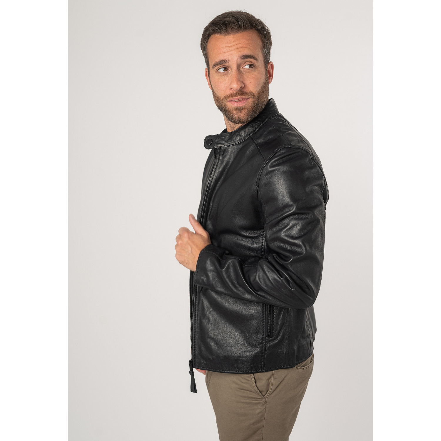 Męska skórzana kurtka Mauritius Srebrna Granatowa MSMKovin – Kurtki skórzane