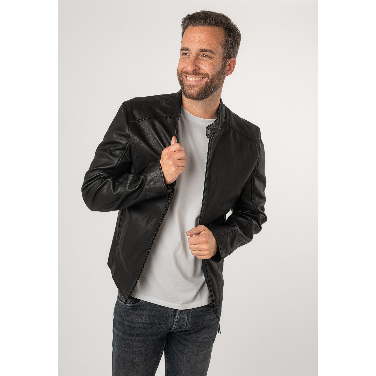 Męska skórzana kurtka Mauritius Srebrno-czarna MSMKovin – Kurtki skórzane