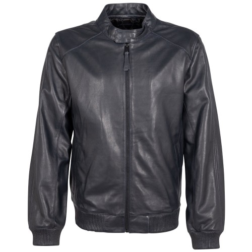 Męska skórzana kurtka Mauritius Srebrna Granatowa MSMLucano