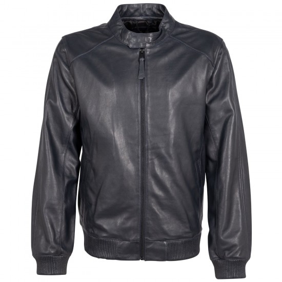 Męska skórzana kurtka Mauritius Srebrna Granatowa MSMLucano