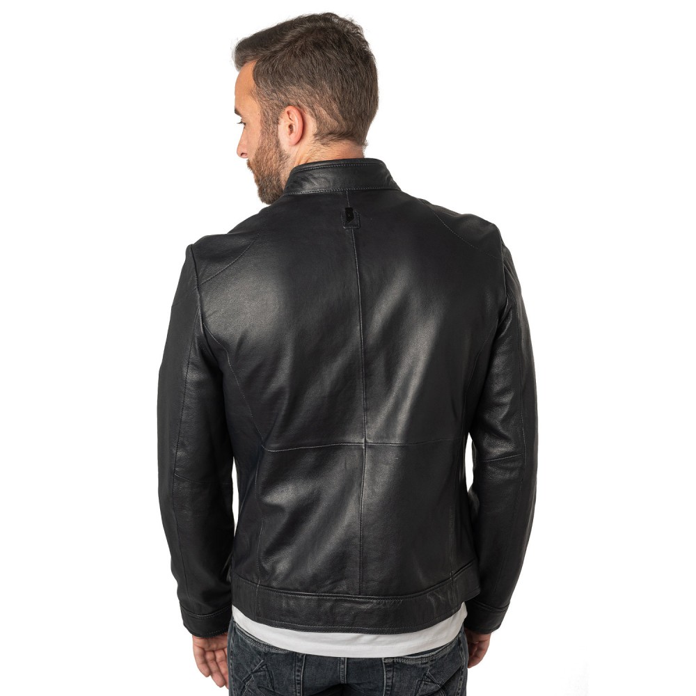 Męska skórzana kurtka Mauritius Srebrna Granatowa MSMTaavi