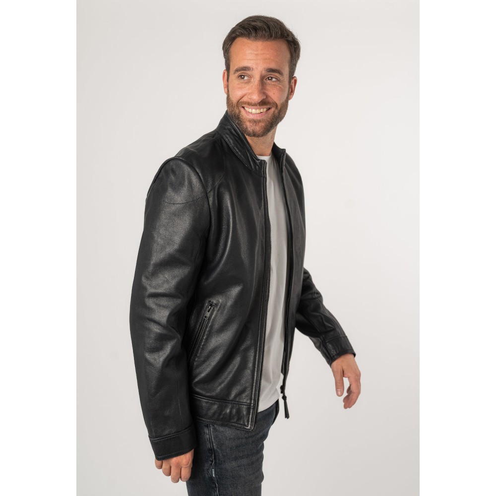 Męska skórzana kurtka Mauritius Srebrna Granatowa MSMTaavi - readytowear