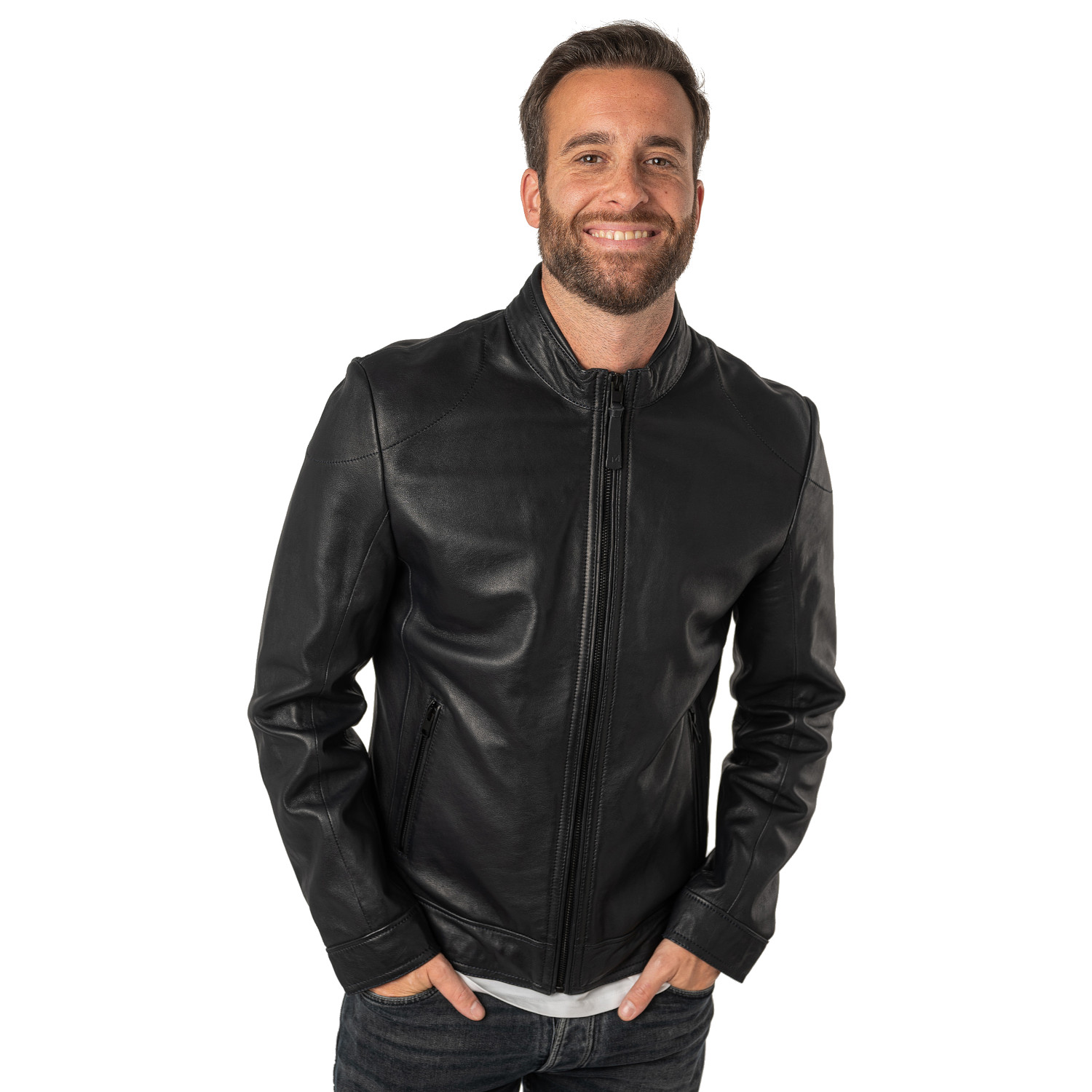 Męska skórzana kurtka Mauritius Srebrna Granatowa MSMTaavi – Kurtki skórzane