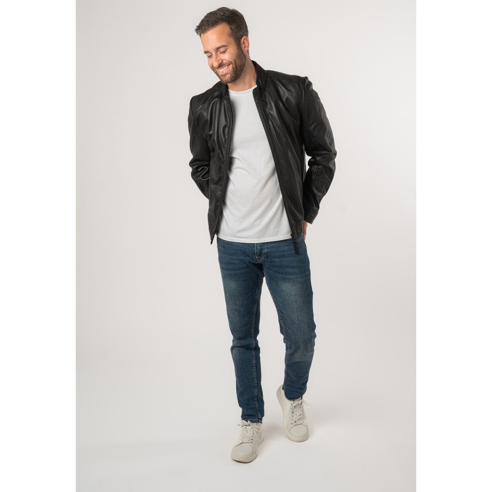 Męska skórzana kurtka Mauritius Srebrno-czarna MSMTaavi - readytowear