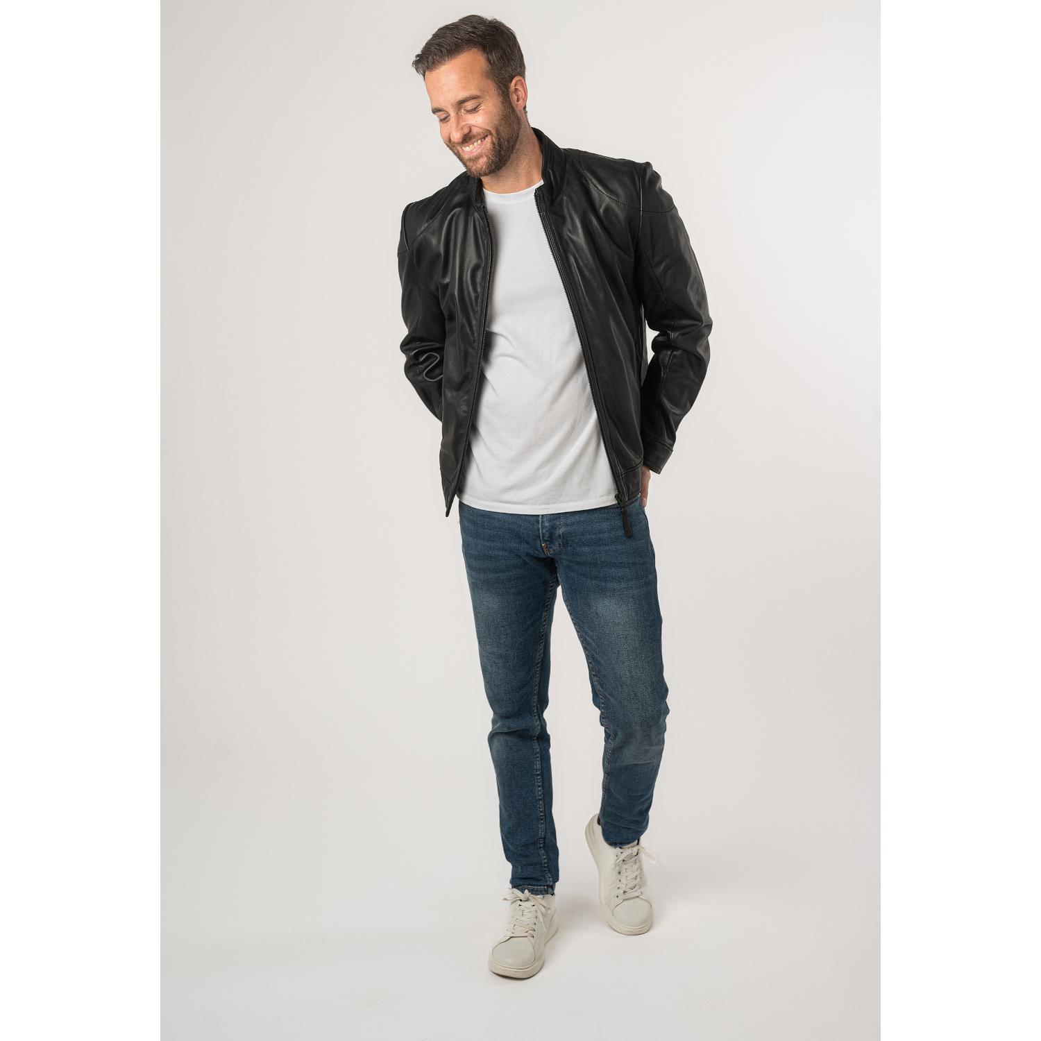 Męska skórzana kurtka Mauritius Srebrno-czarna MSMTaavi – Kurtki skórzane