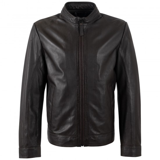 Męska skórzana kurtka Mauritius Srebrny Ciemnobrązowy MSMTamas