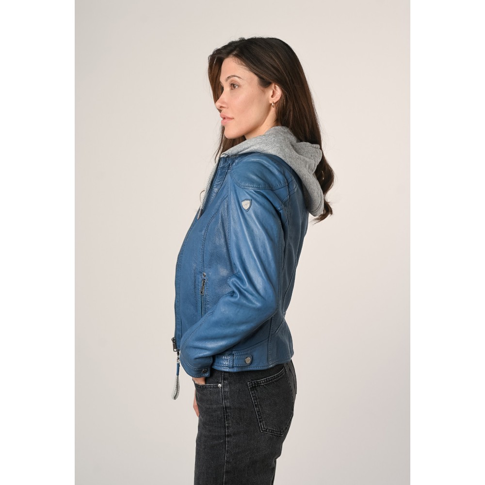 Damska kurtka skórzana Mauritius Niebieska MWAdila - readytowear