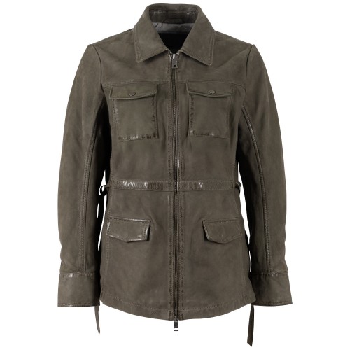 Długa skórzana kurtka damska Mauritius Oliwkowa MWAmma