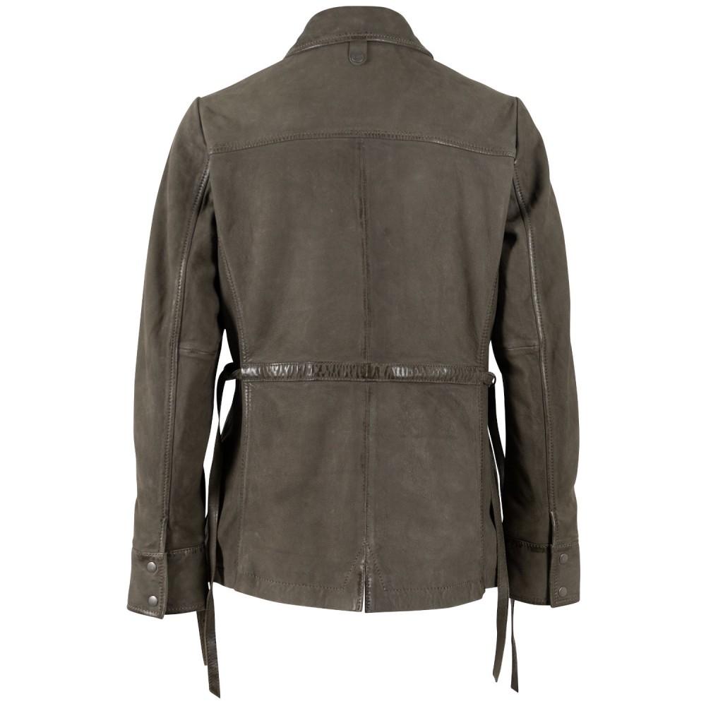 Długa skórzana kurtka damska Mauritius Oliwkowa MWAmma