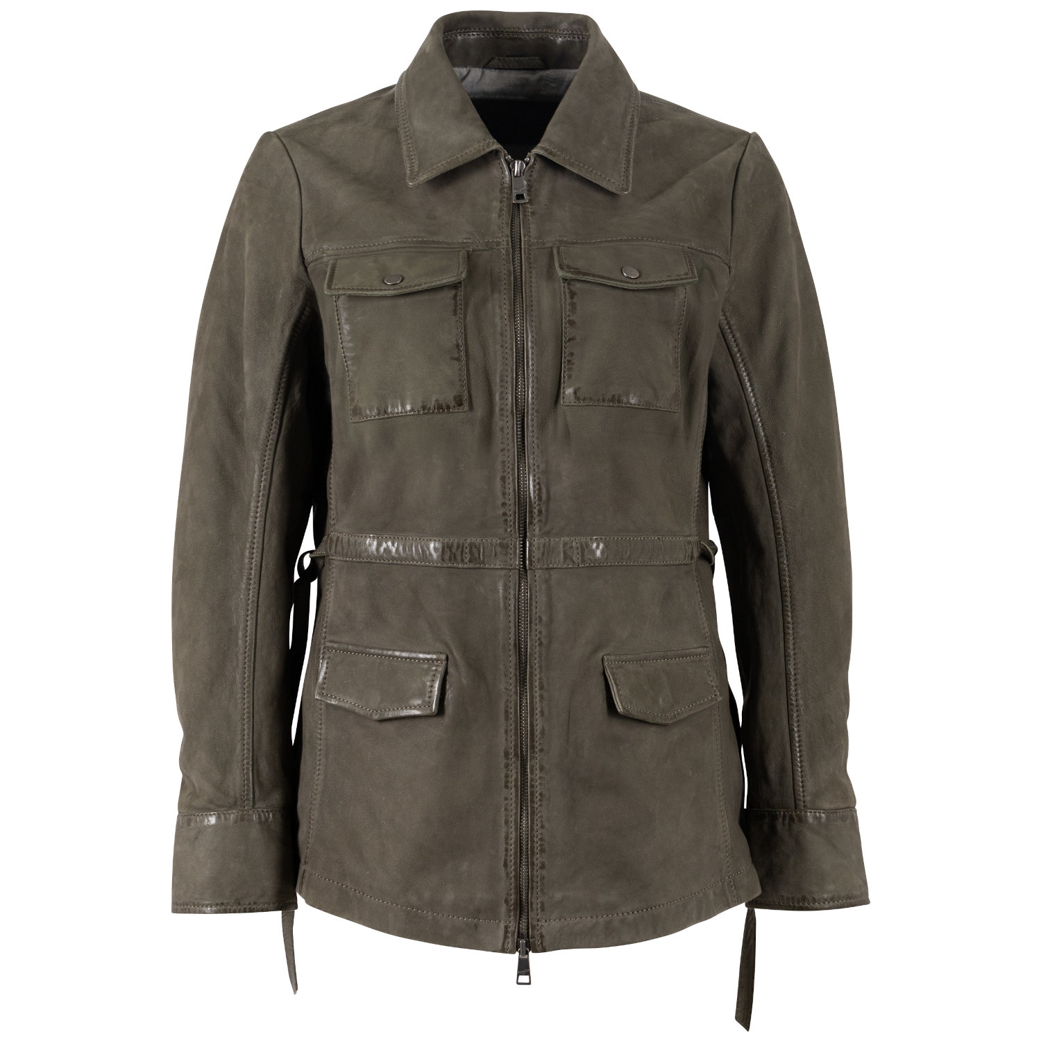 Długa skórzana kurtka damska Mauritius Oliwkowa MWAmma – Kurtki skórzane