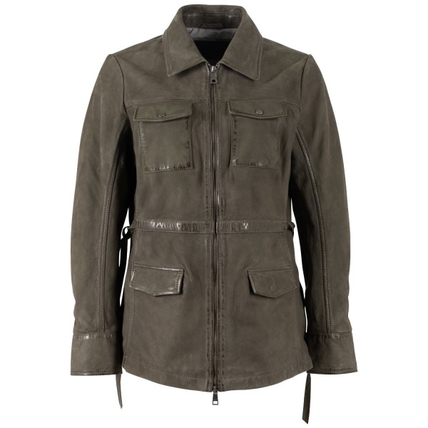 Długa skórzana kurtka damska Mauritius Oliwkowa MWAmma