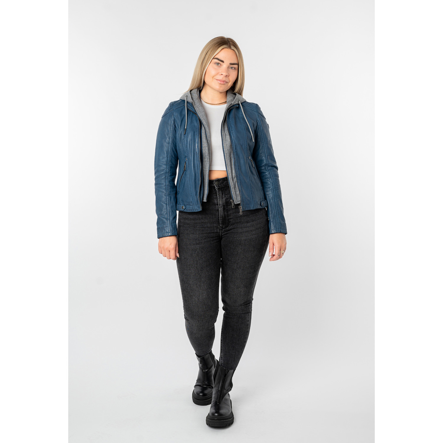 Kurtka skórzana damska Mauritius niebieska MWAmmy – Kurtki skórzane