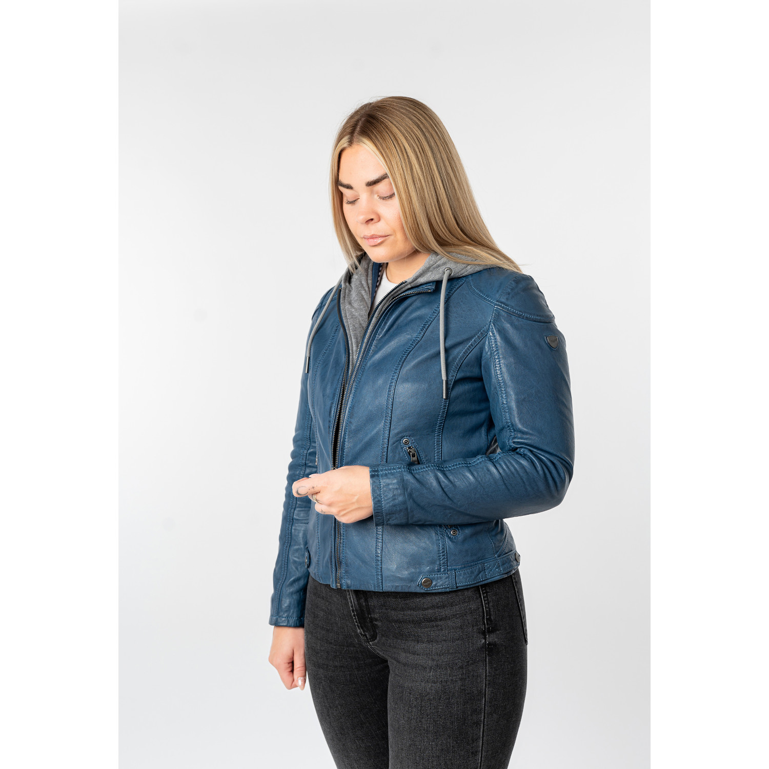 Kurtka skórzana damska Mauritius niebieska MWAmmy – Kurtki skórzane