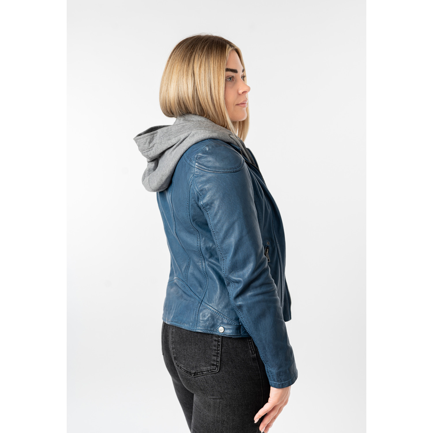 Kurtka skórzana damska Mauritius niebieska MWAmmy – Kurtki skórzane